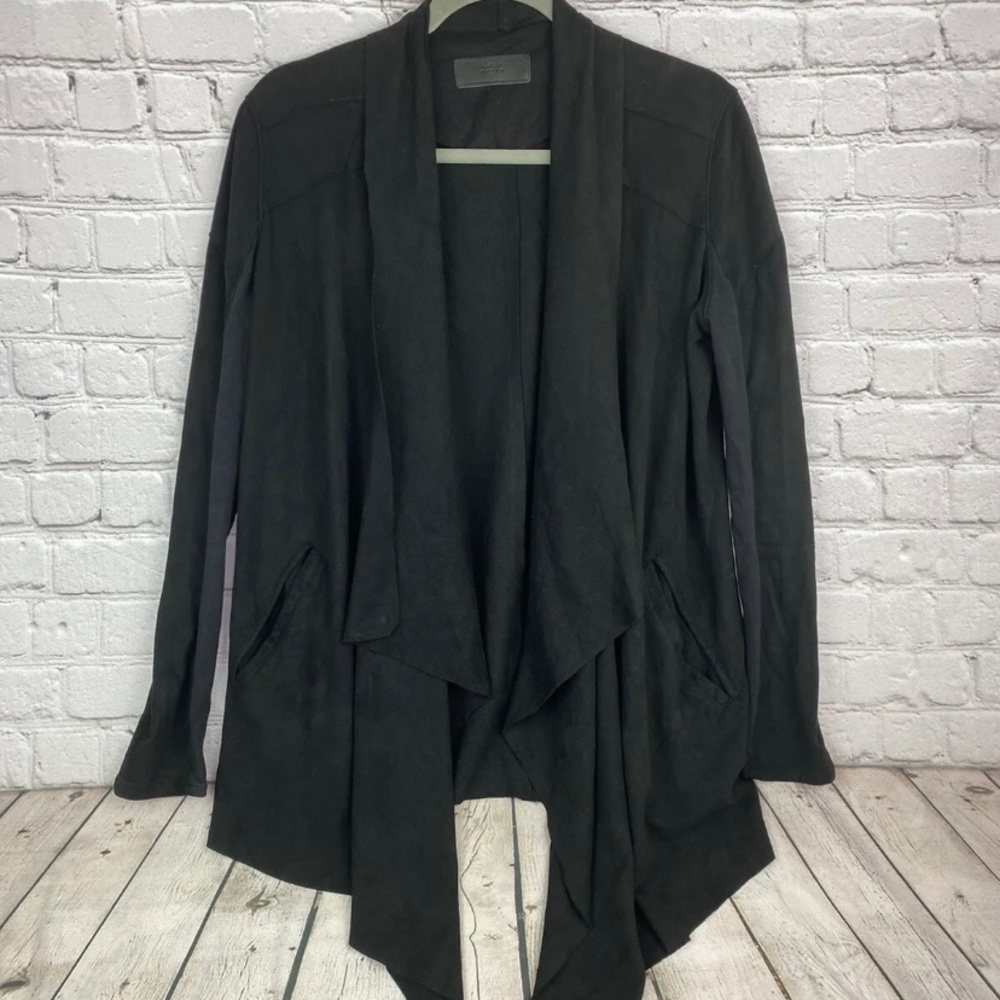 Blank NYC Black Faux Suede Open Drape Jacket Size Small EUC